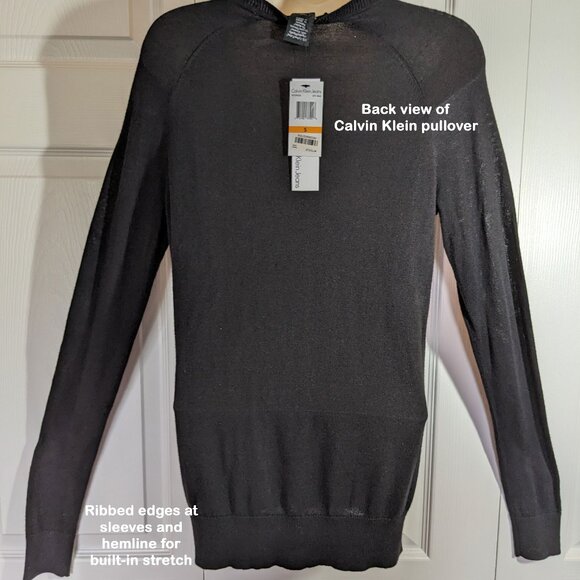 NWT Calvin Klein black pullover lightweight Sweater, Size S, Scoop neck, Sleeves - Picture 6 of 11